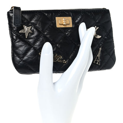 Chanel Aged Calfskin Quilted Lucky Charms 2.55 Small Reissue Cosmetic Case Black 2 of 8
