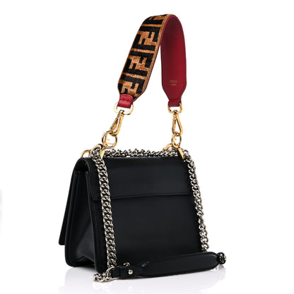 Fendi Vitello Century Velvet F is Fendi FF Embroidered Small Kan I Shoulder Bag Black Tobacco 3 of 16
