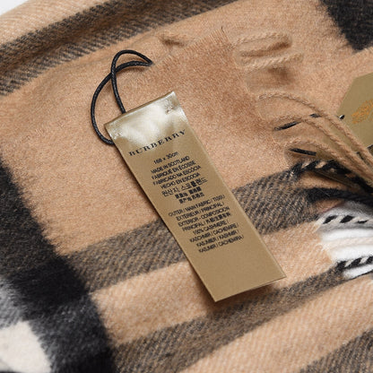 Burberry Cashmere Giant Check Fringe Scarf Camel 5 of 5