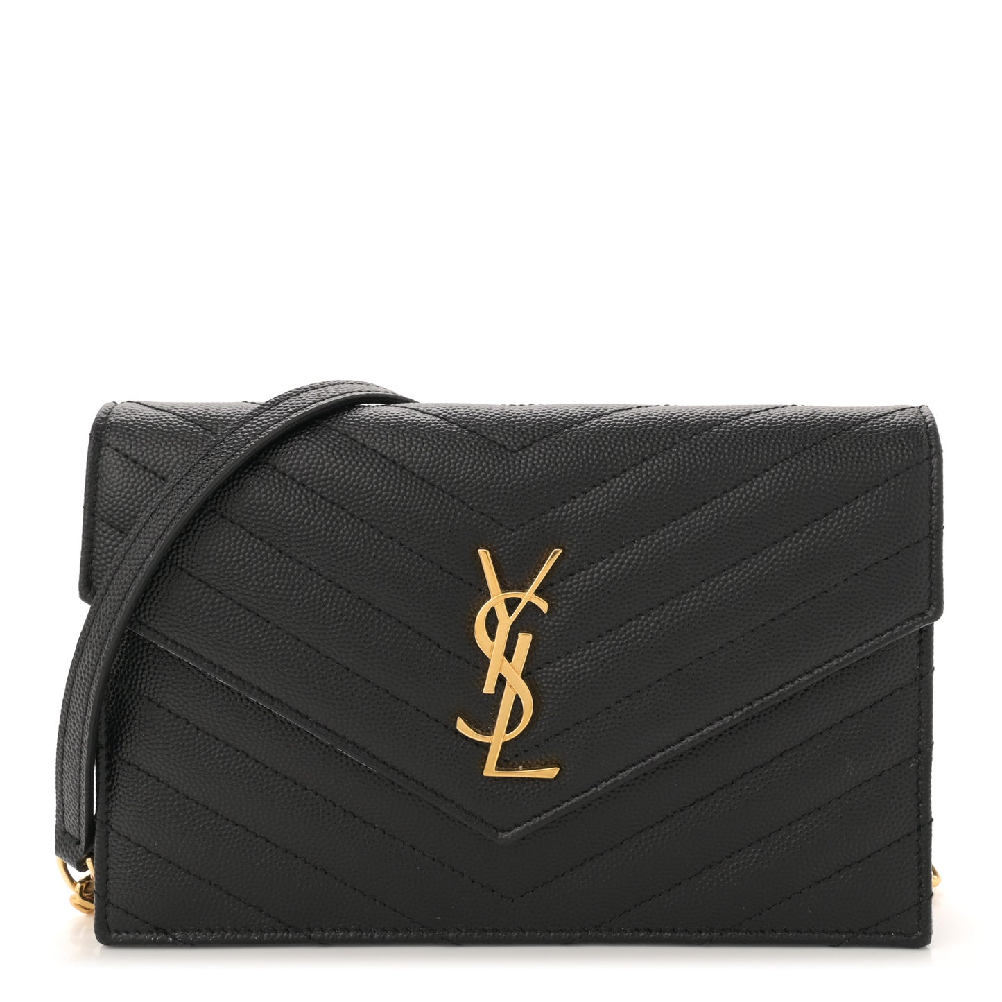 Grain De Poudre Matelasse Chevron Monogram Envelope Chain Wallet Black