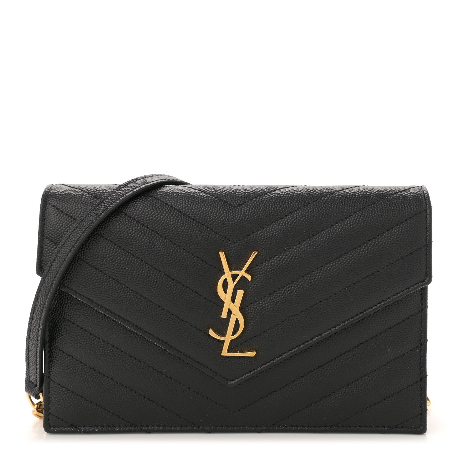 Saint Laurent Grain De Poudre Matelasse Chevron Monogram Envelope Chain Wallet Black 1 of 12