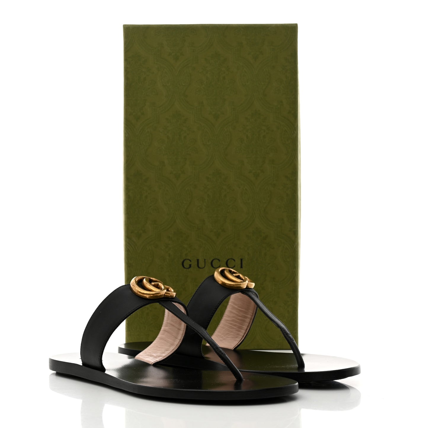 Calfskin GG Marmont Thong Sandals 38 Black