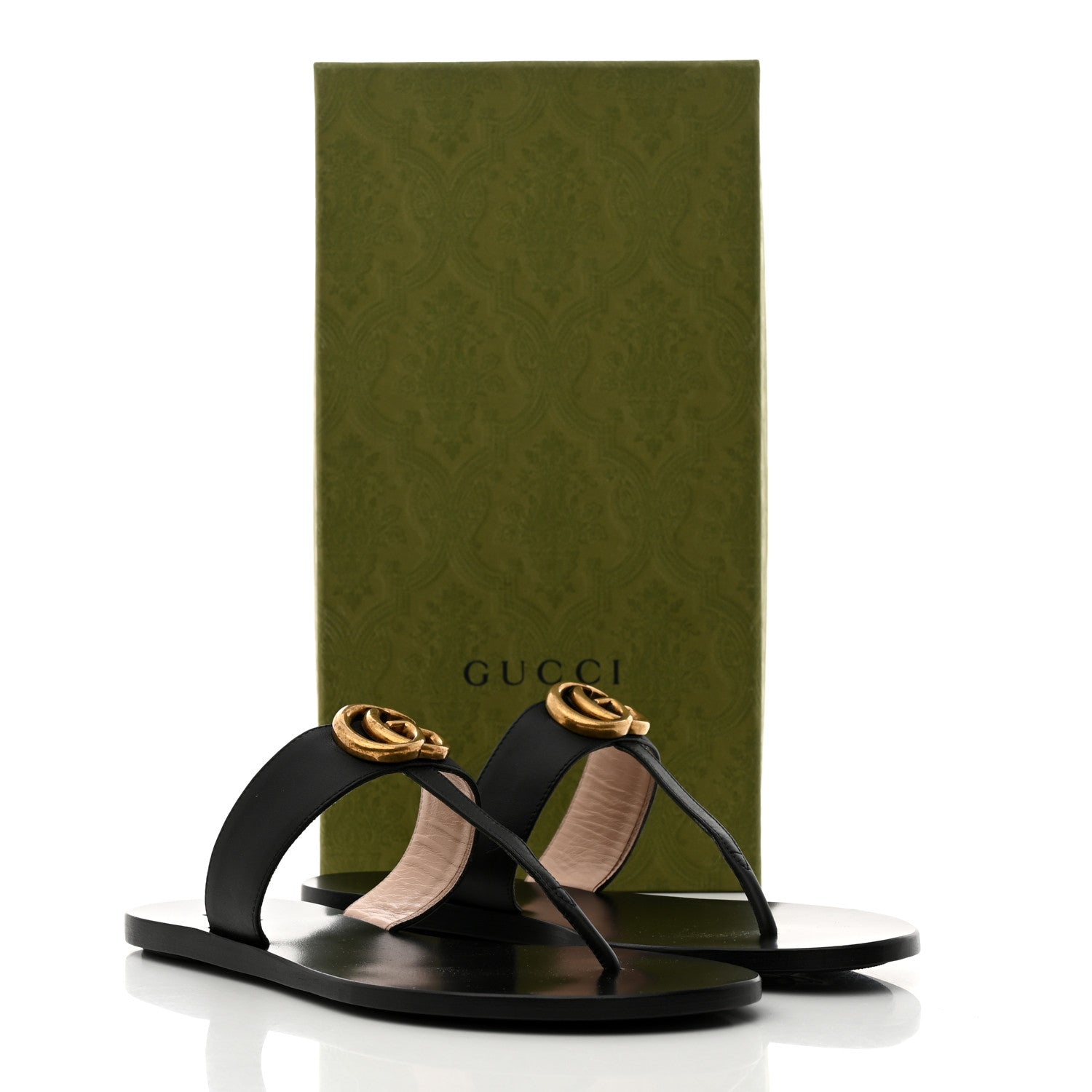 Gucci Calfskin GG Marmont Thong Sandals 38 Black 8 of 8
