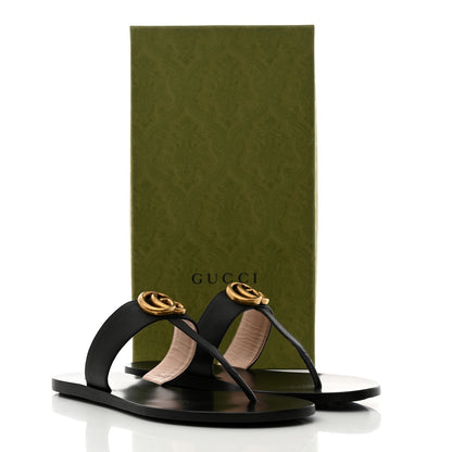 Gucci Calfskin GG Marmont Thong Sandals 38 Black 8 of 8
