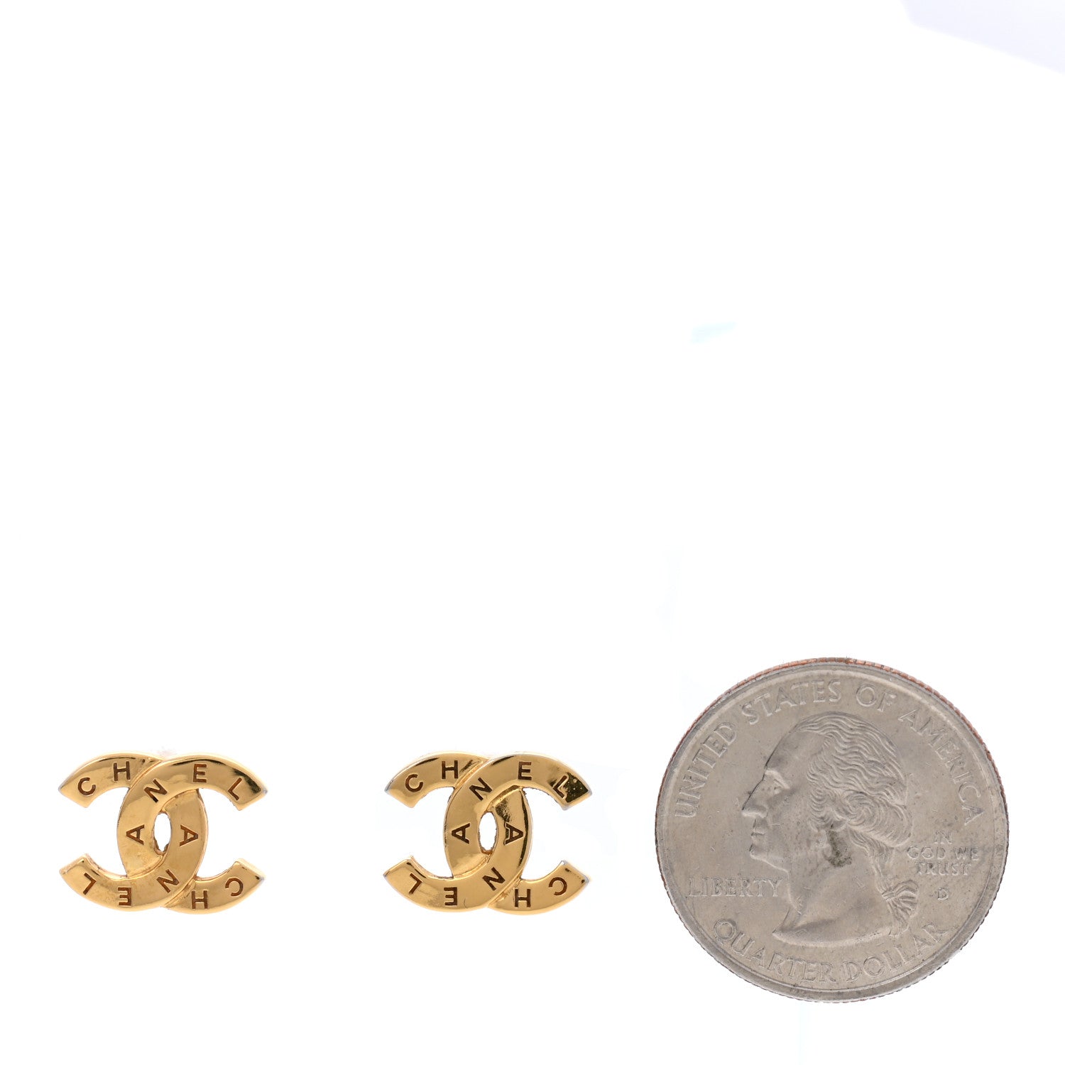 Chanel Metal CC Paris Button Stud Earrings Gold 2 of 5