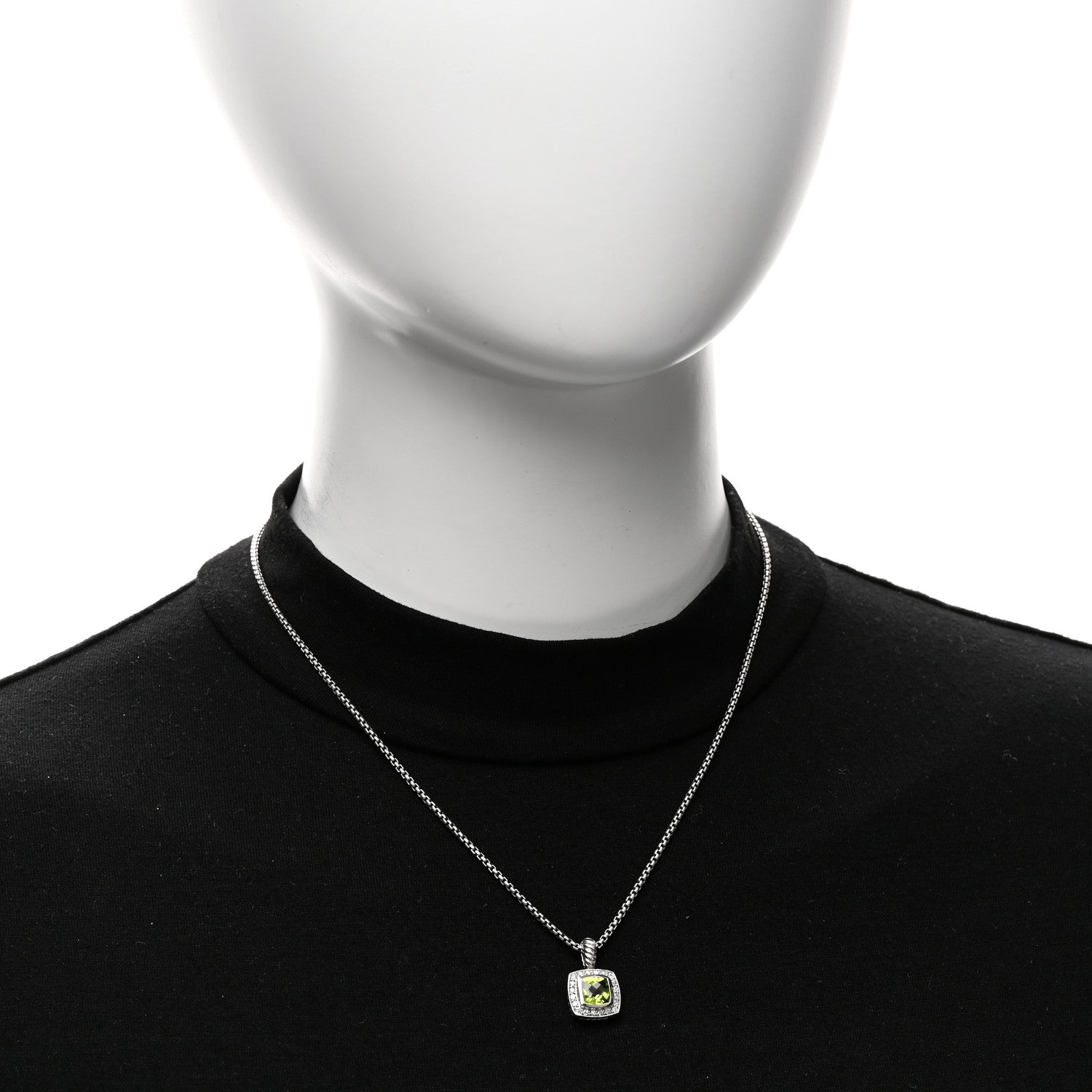 David Yurman Sterling Silver Diamond Peridot 7mm Petite Albion Pendant Necklace 2 of 4