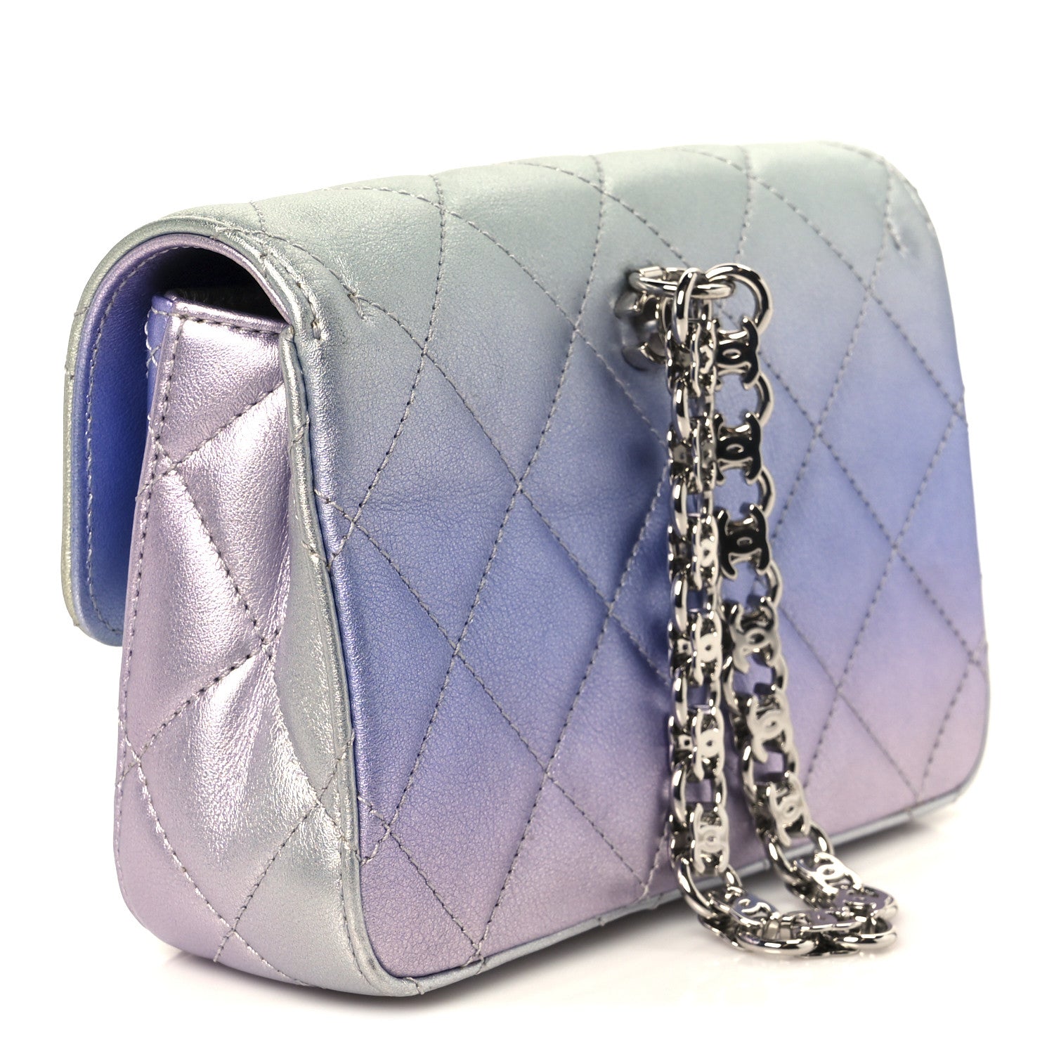 Chanel Gradient Metallic Calfskin Quilted Clutch Silver Blue Yellow Purple 3 of 11