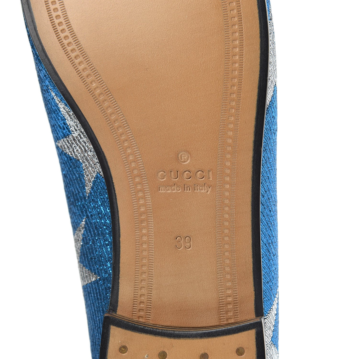 Gucci Lurex Calfskin Starry Sky Womens Jordaan Loafers 39 Bluette Silver 8 of 11