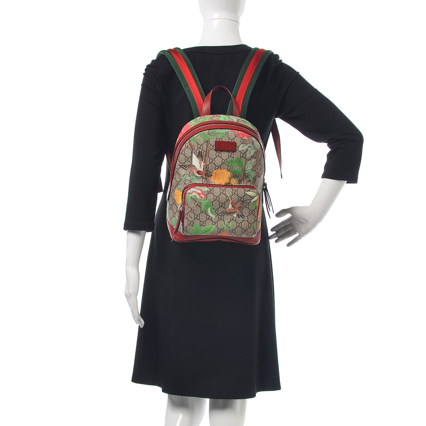 GG Supreme Monogram Tian Web Small Day Backpack Beige Multicolor Red