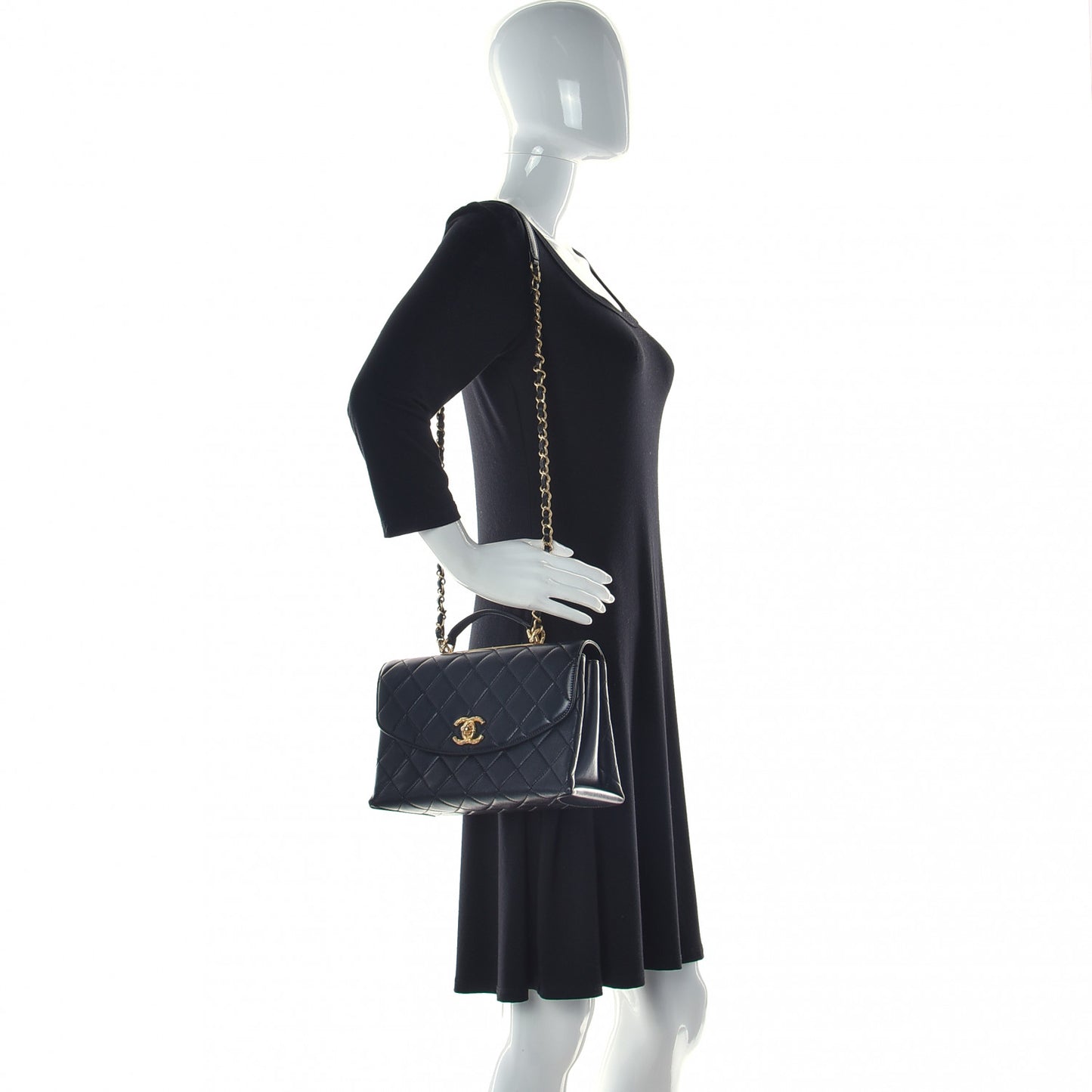 Lambskin Quilted Medium Trendy Spirit Top Handle Bag Black