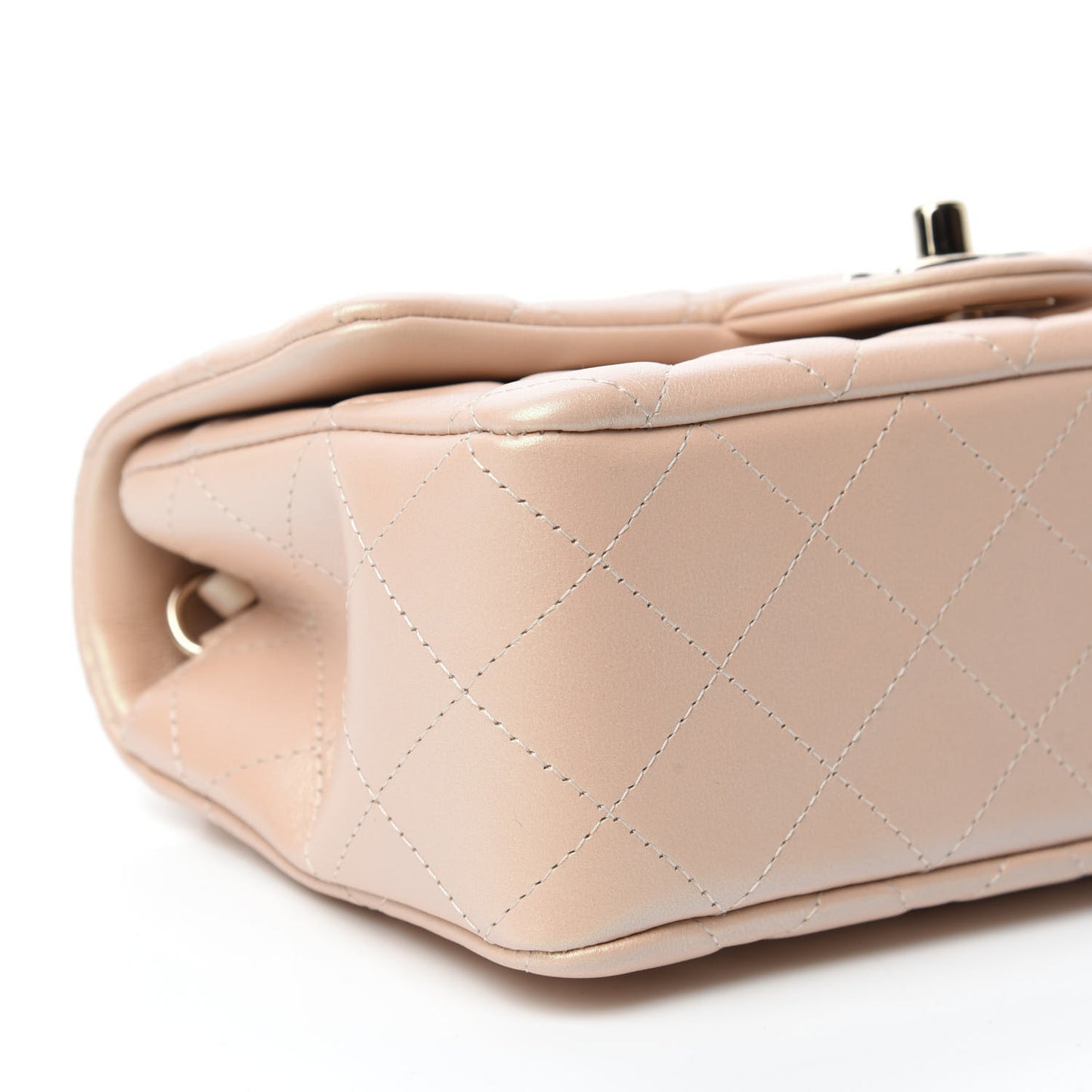 Iridescent Calfskin Quilted Mini Rectangular Flap Beige