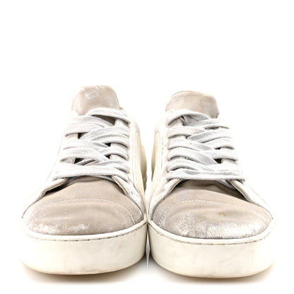 Chanel Calfskin Velvet Womens CC Sneakers 39.5 White Silver 3 of 10