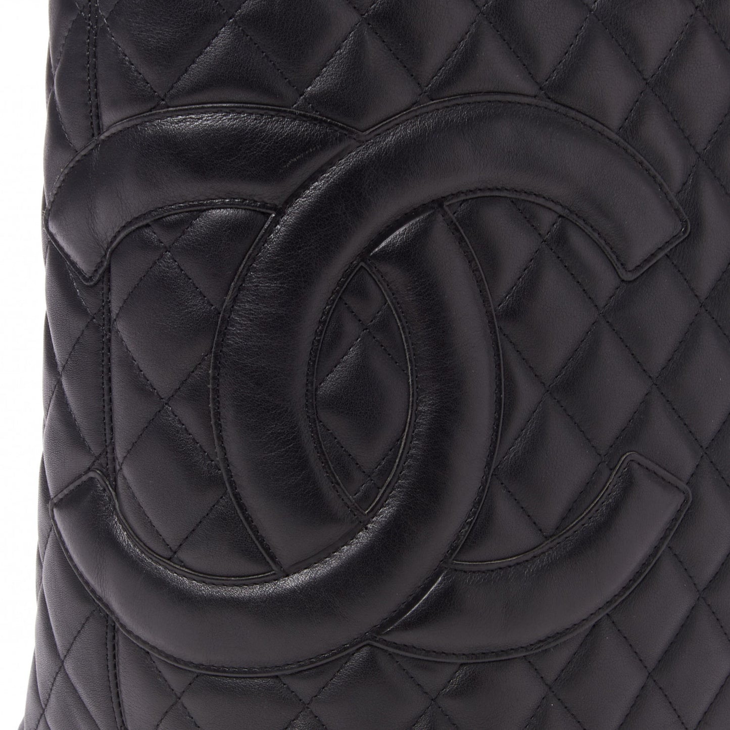 Calfskin Quilted Large Cambon Tote Black