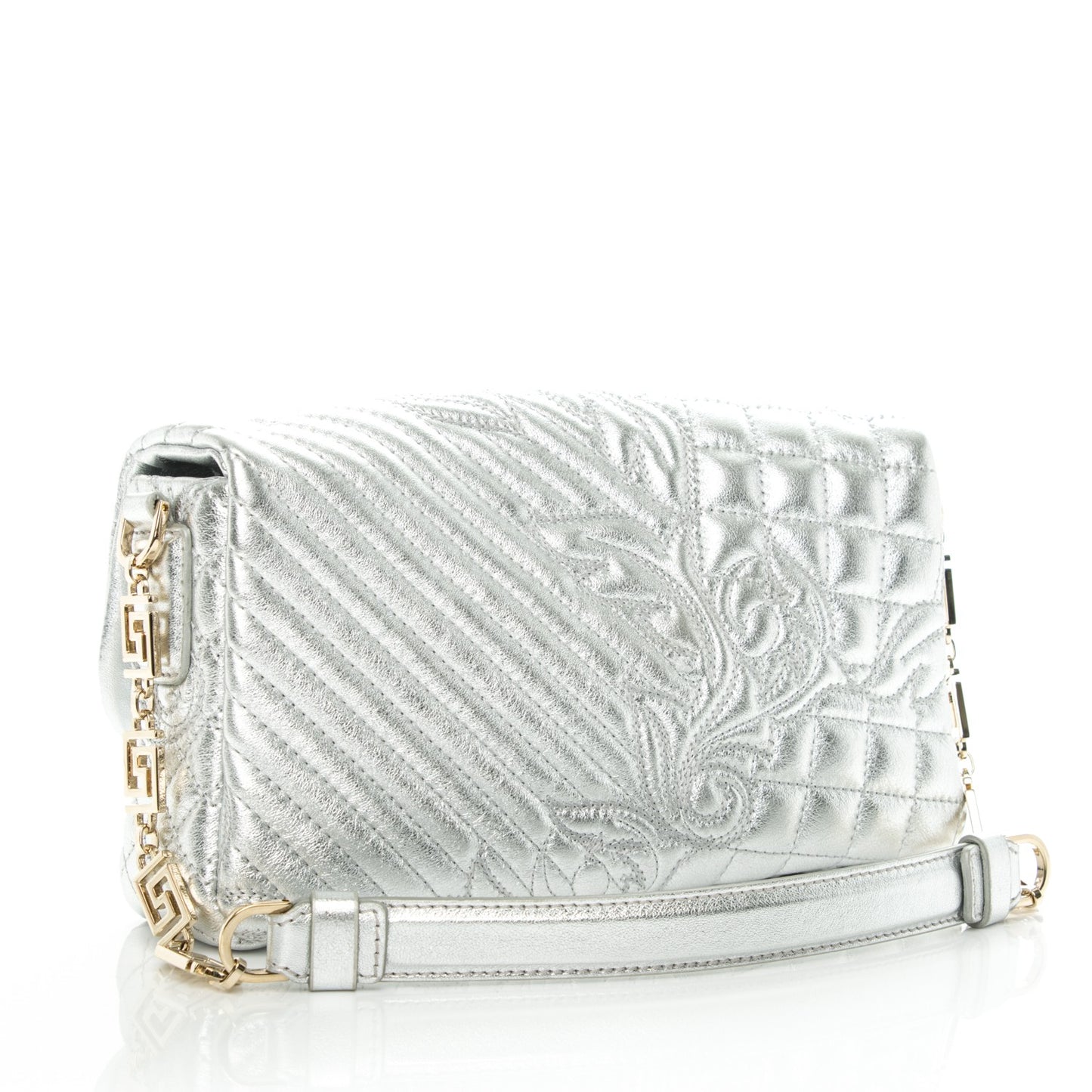 Metallic Nappa Barocco Quilted Calliope Vanitas Shoulder Bag Silver
