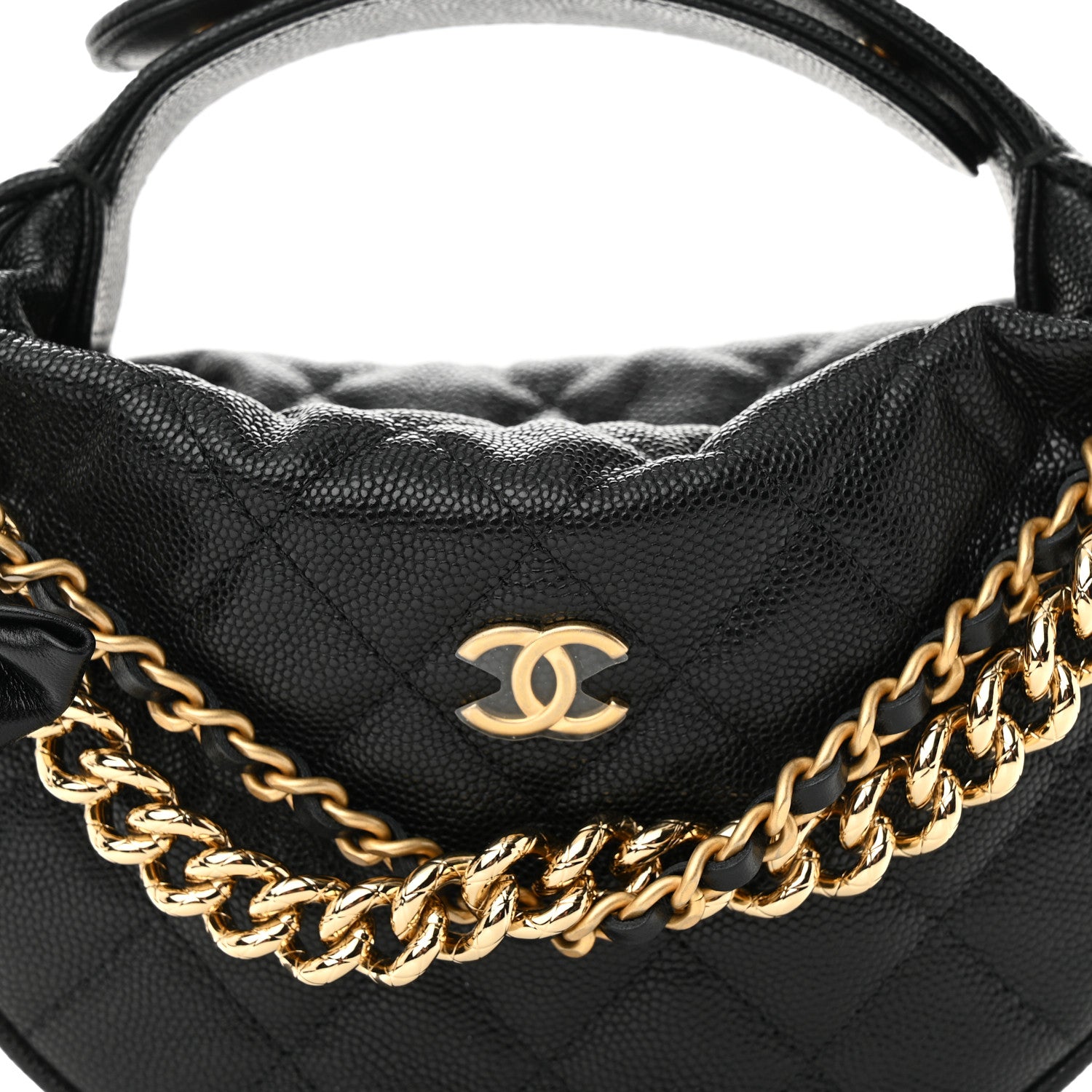 Chanel Shiny Caviar Quilted Bow Pouch Hobo Black 8 of 11