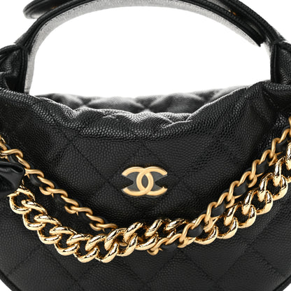 Chanel Shiny Caviar Quilted Bow Pouch Hobo Black 8 of 11