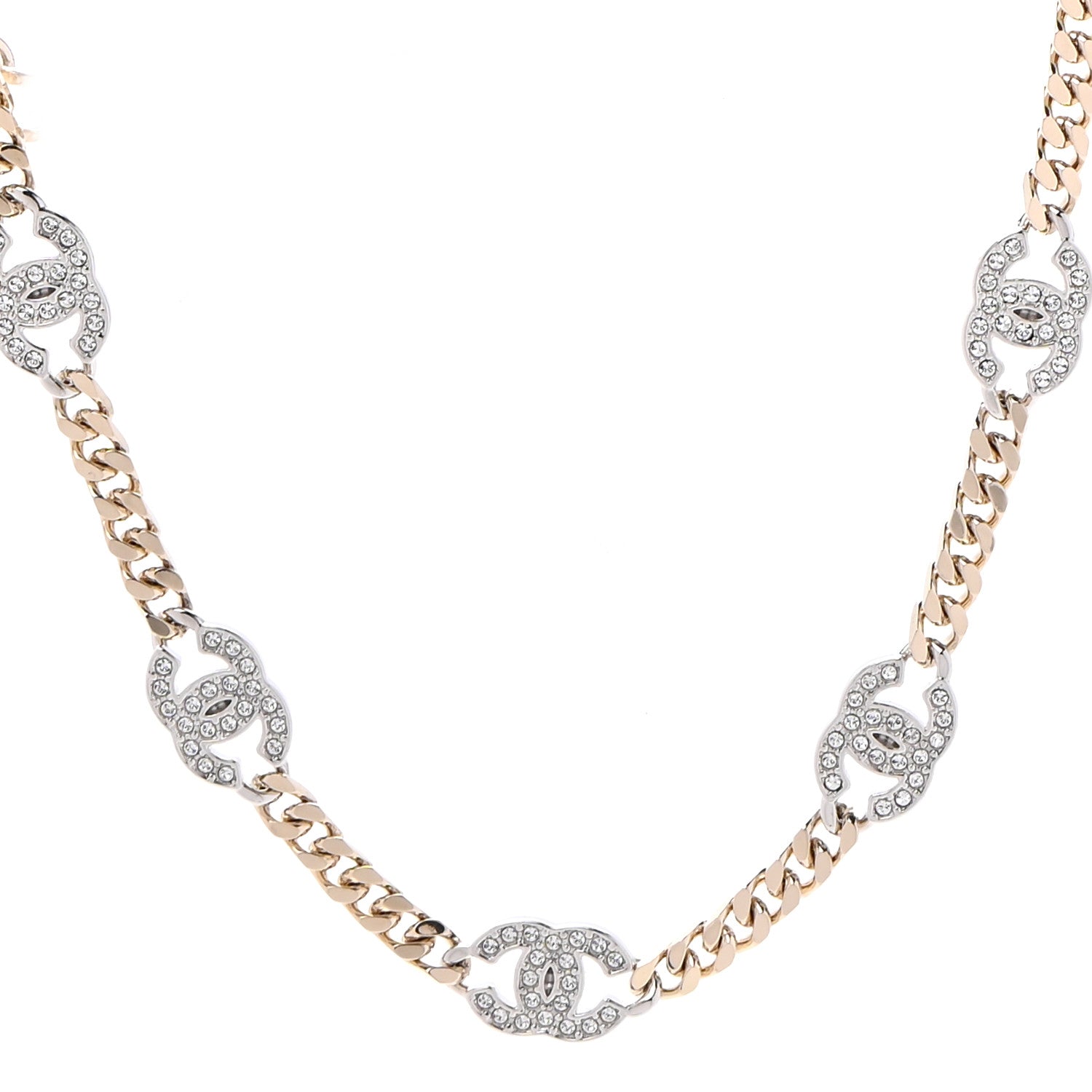 Chanel Crystal Chain CC Choker Gold Silver 1 of 6