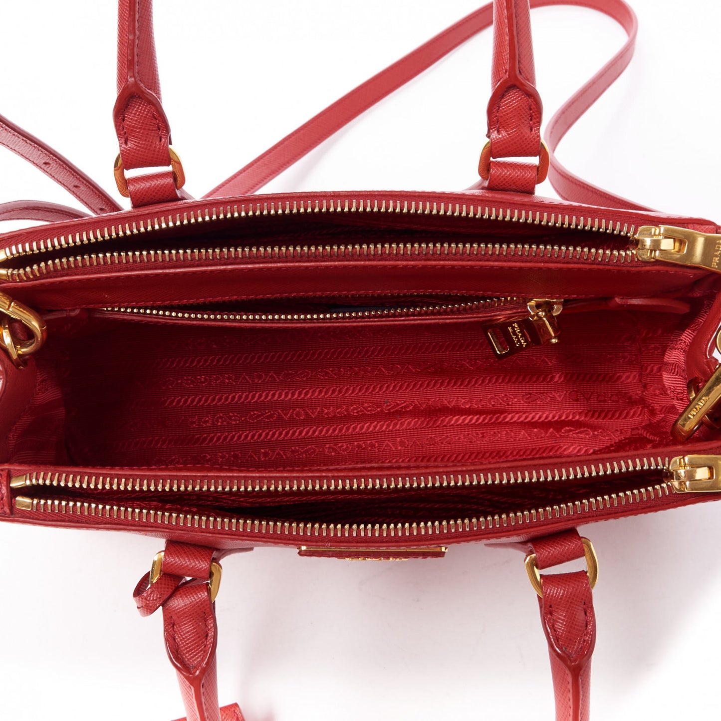 Saffiano Lux Small Galleria Double Zip Tote Fuoco