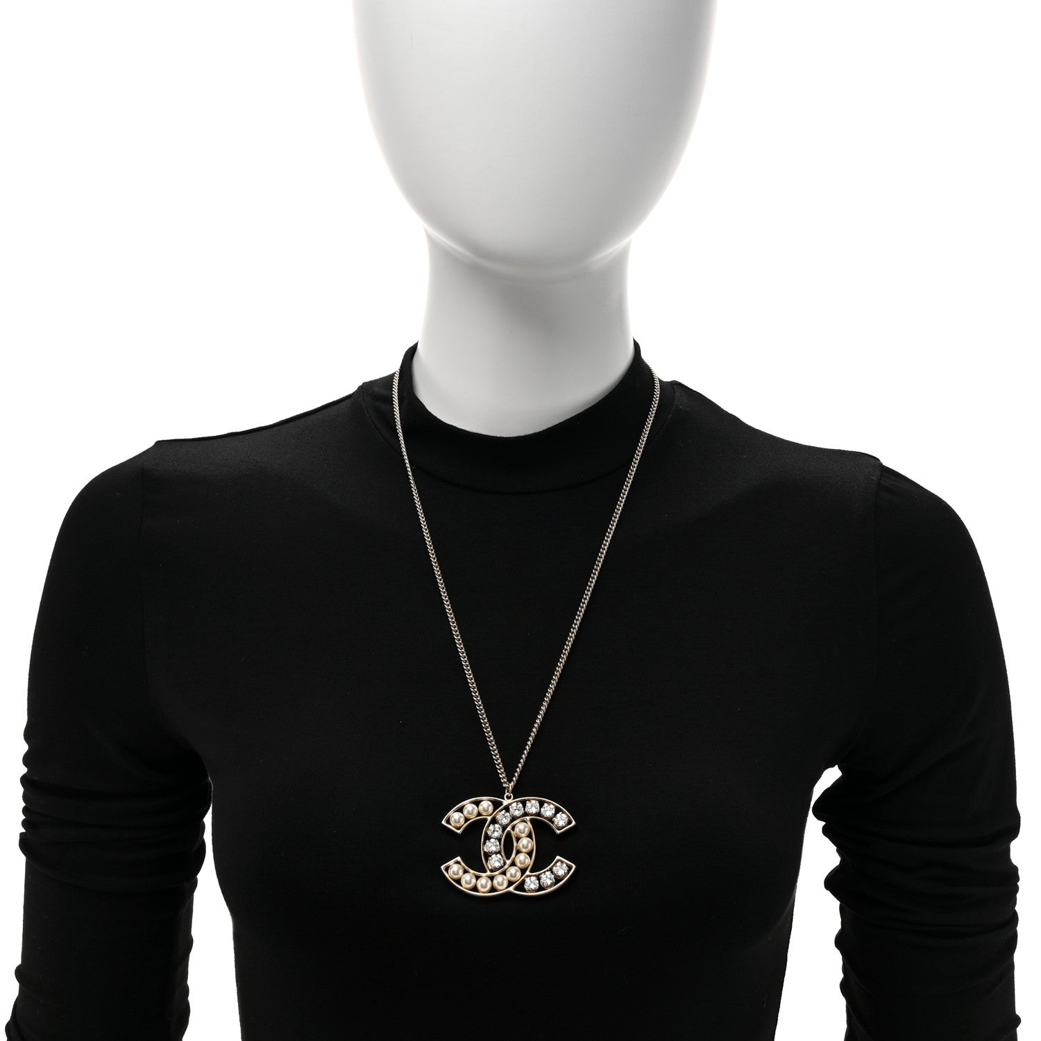 Chanel Crystal Pearl CC Pendant Necklace Gold 2 of 4