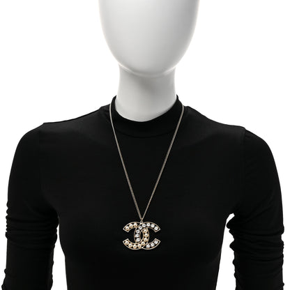 Chanel Crystal Pearl CC Pendant Necklace Gold 2 of 4