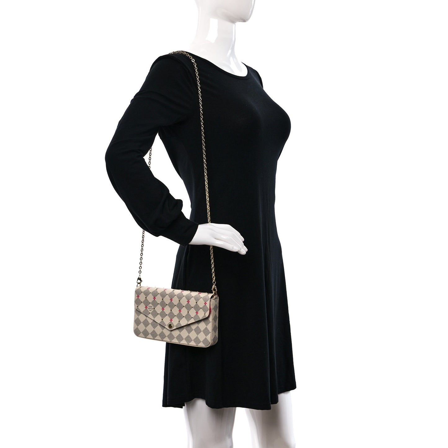 Damier Azur Studded Pochette Felicie Chain Wallet Fuchsia