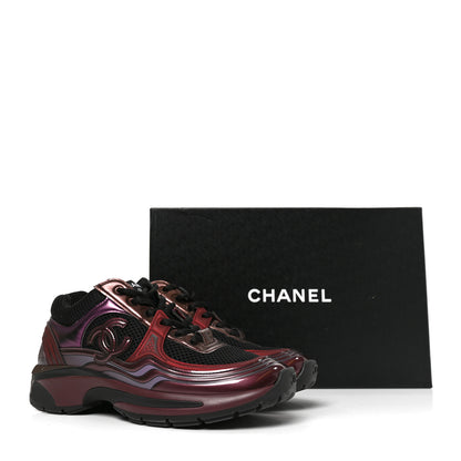 Chanel Fabric Laminated Calfskin Stretch CC Womens Sneakers 36 Black Purple Burgundy 9 of 9