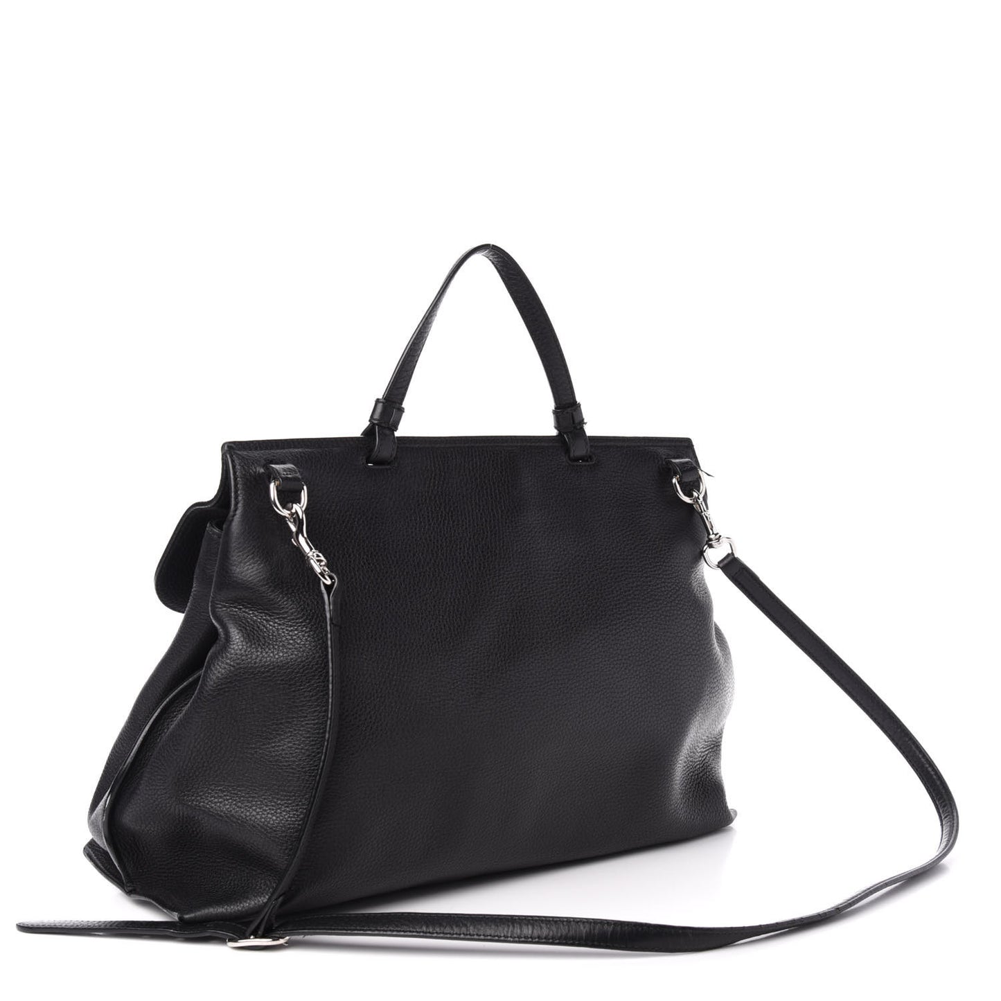 Pebbled Calfskin Large Bamboo Daily Top Handle Bag Black