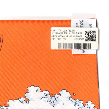 Hermes Silk Le Grand Prix du Faubourg Maxi Twilly Slim Orange Bleu Jean 4 of 5