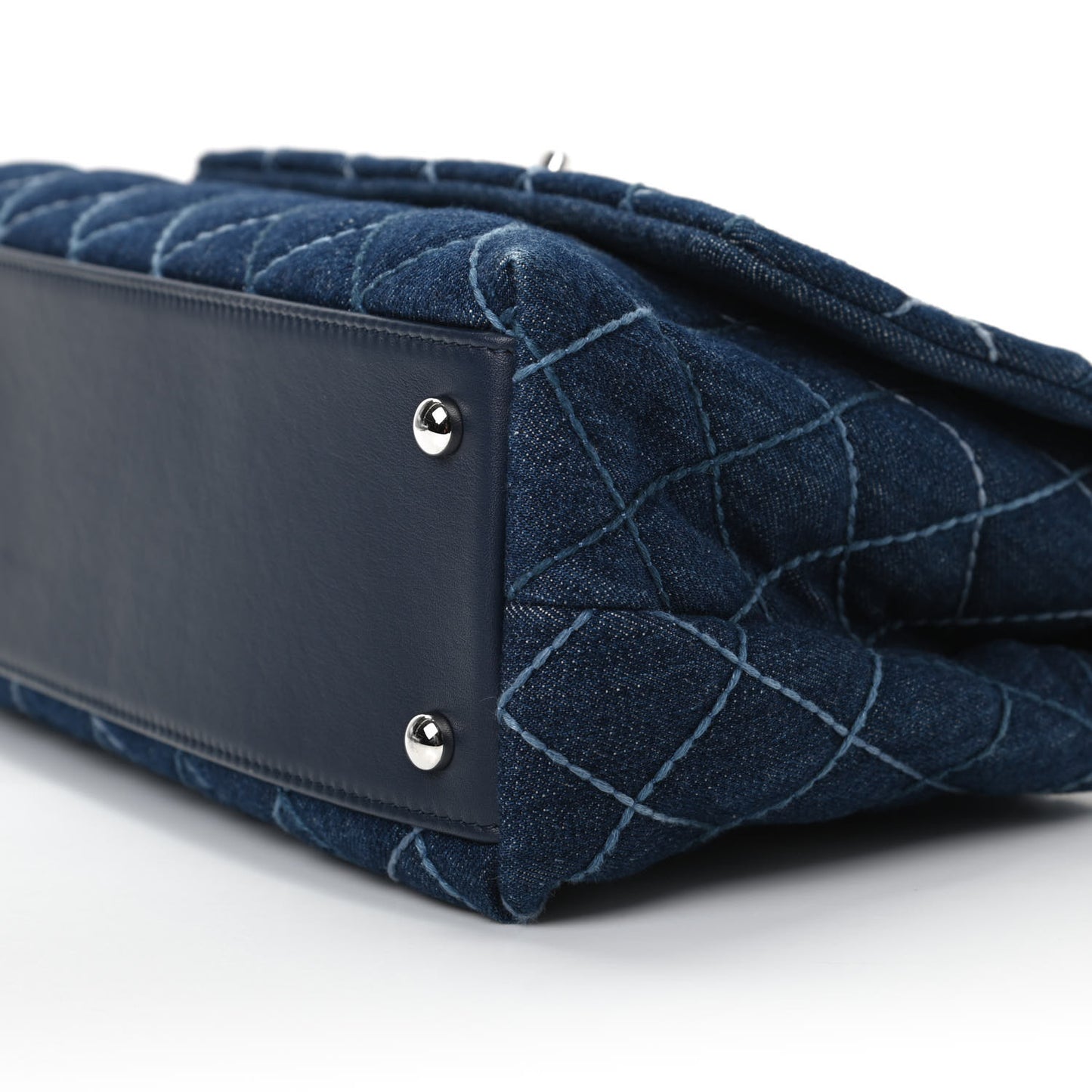 Denim Quilted Small Coco Handle Flap Blue