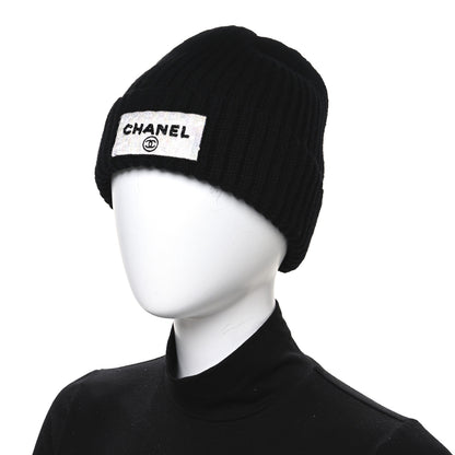 Chanel Cashmere Beaded Sequin Logo Beanie Hat Black 2 of 5