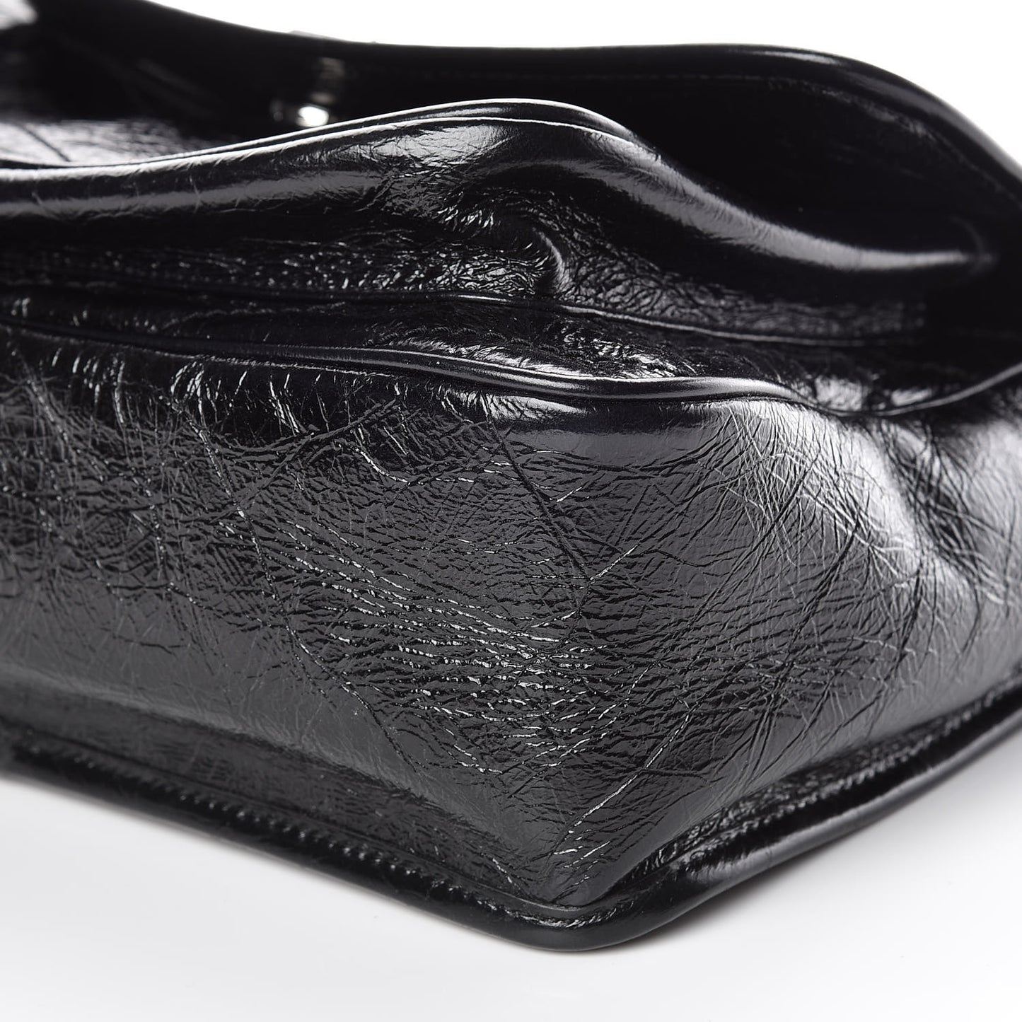 Crinkled Calfskin Matelasse Monogram Medium Niki Chain Satchel Black