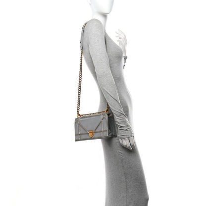 Christian Dior Metallic Patent Studded Small Diorama Flap Bag Silver 2 of 16