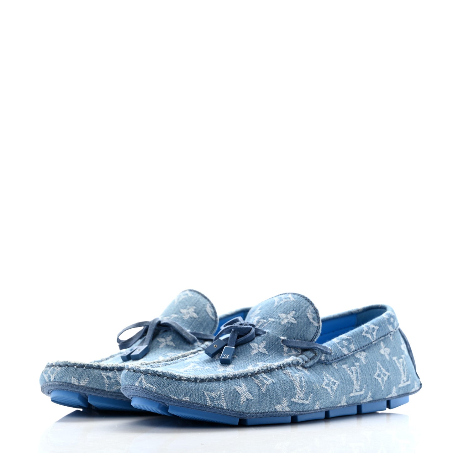 Monogram Denim Mens Driver Moccasin Loafers 8 Blue