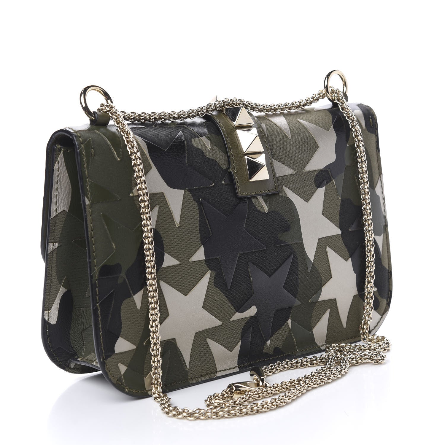 Valentino Garavani Nappa Canvas Camustars Medium Glam Lock Rockstud Flap Green 4 of 10