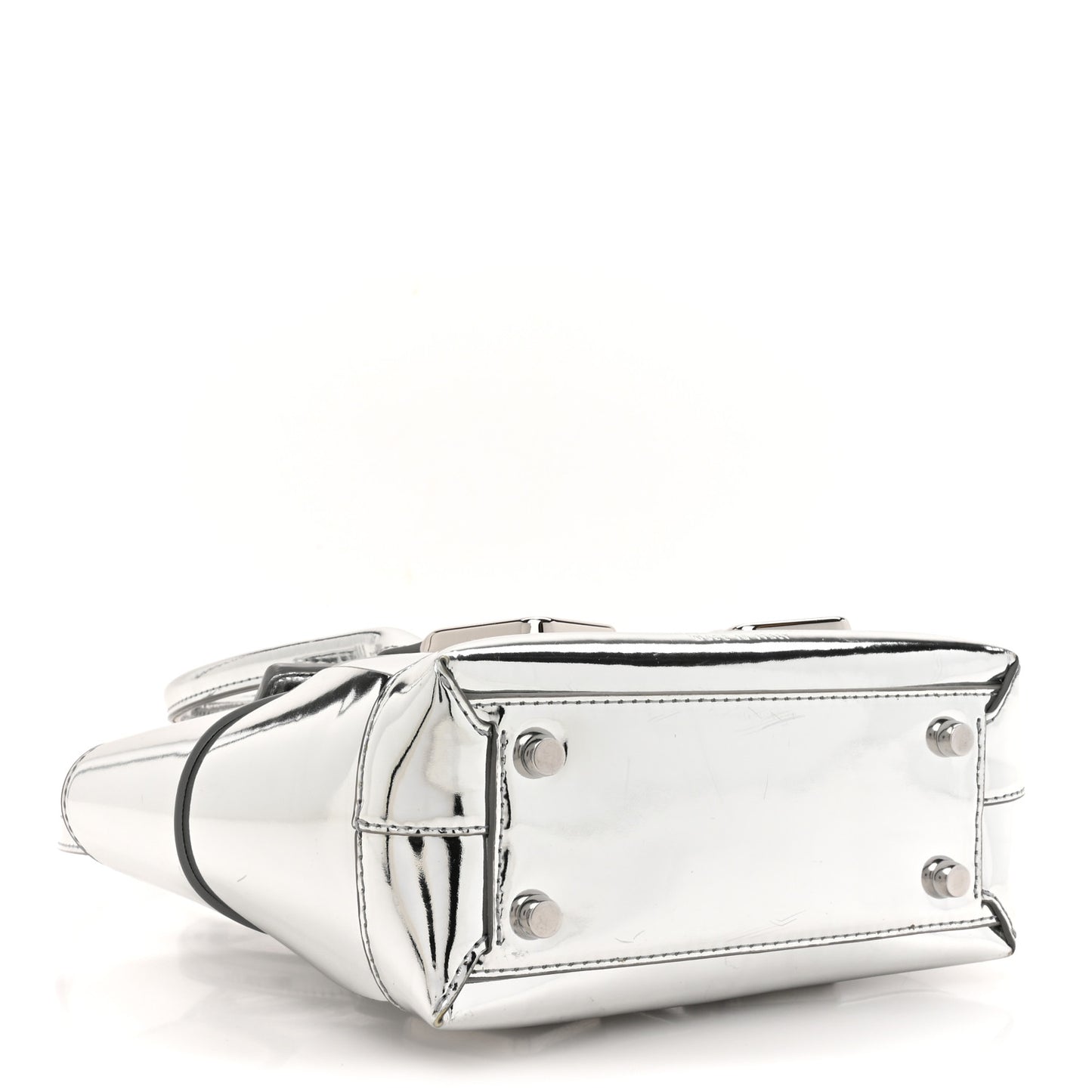 Mirror Laminated Nappa Maxi Intrecciato Mini Arco  Silver