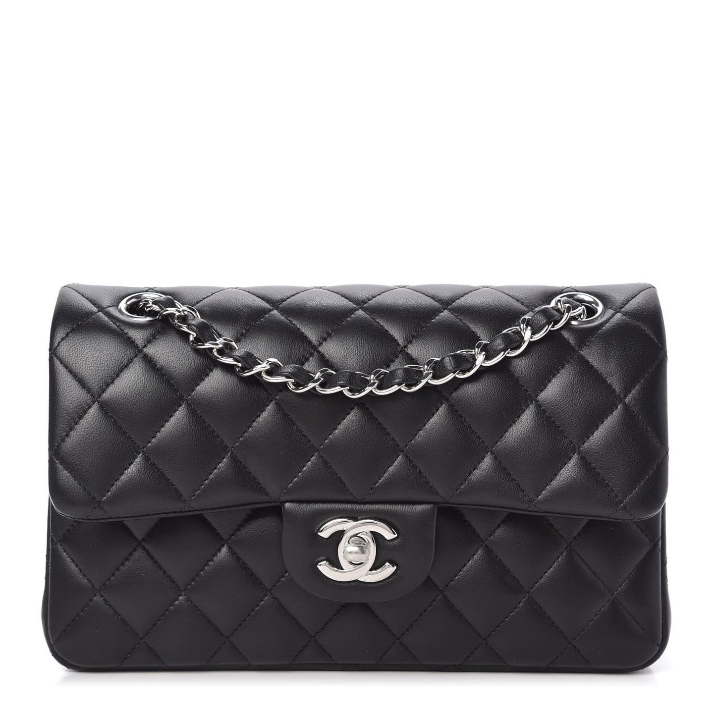 Lambskin Quilted Small Double Flap Black