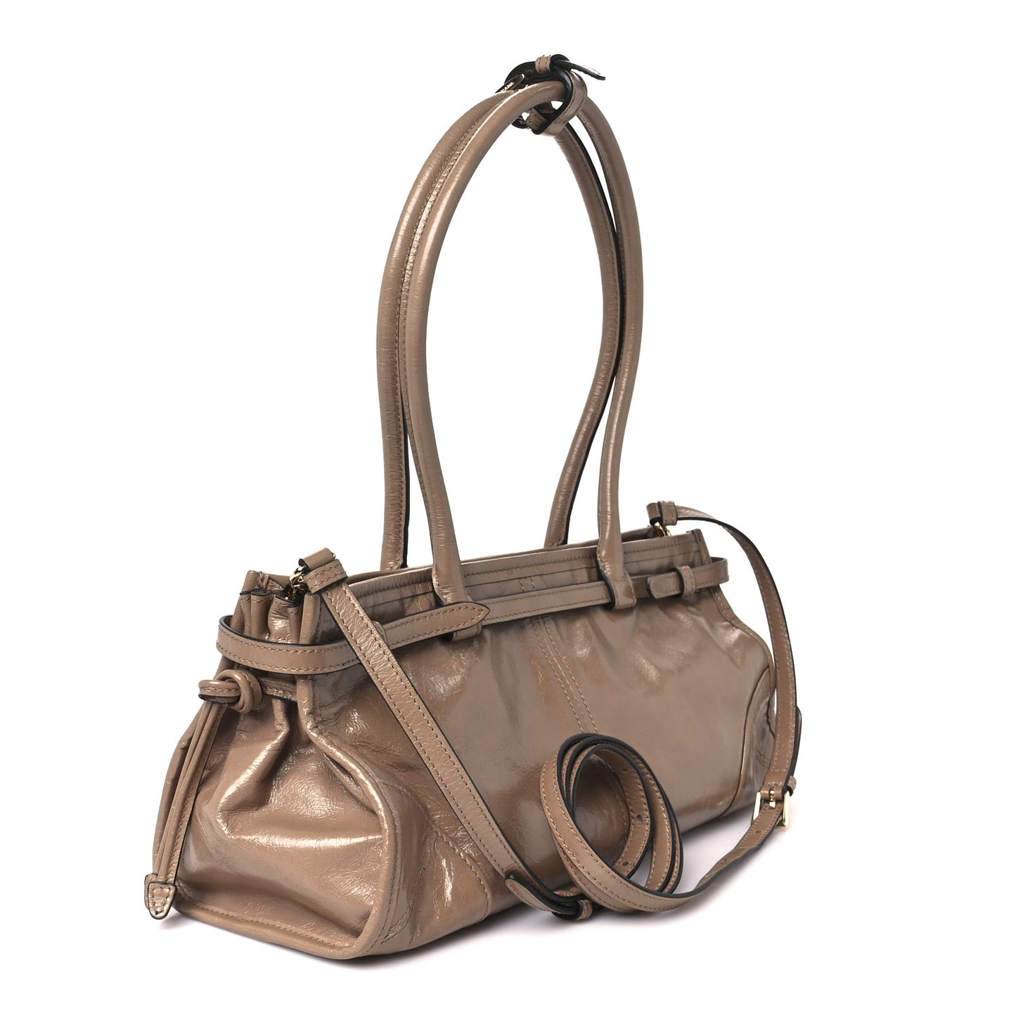 Glossy Calfskin Triangle Medium Bonnie Shoulder Bag Cameo