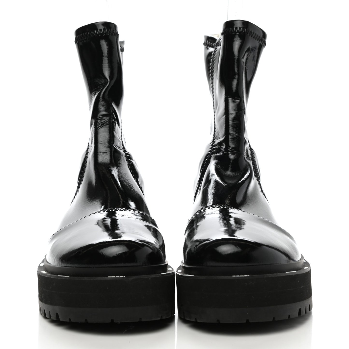 Shiny Stretch Nylon Platform Zip Biker Boots 36 Black
