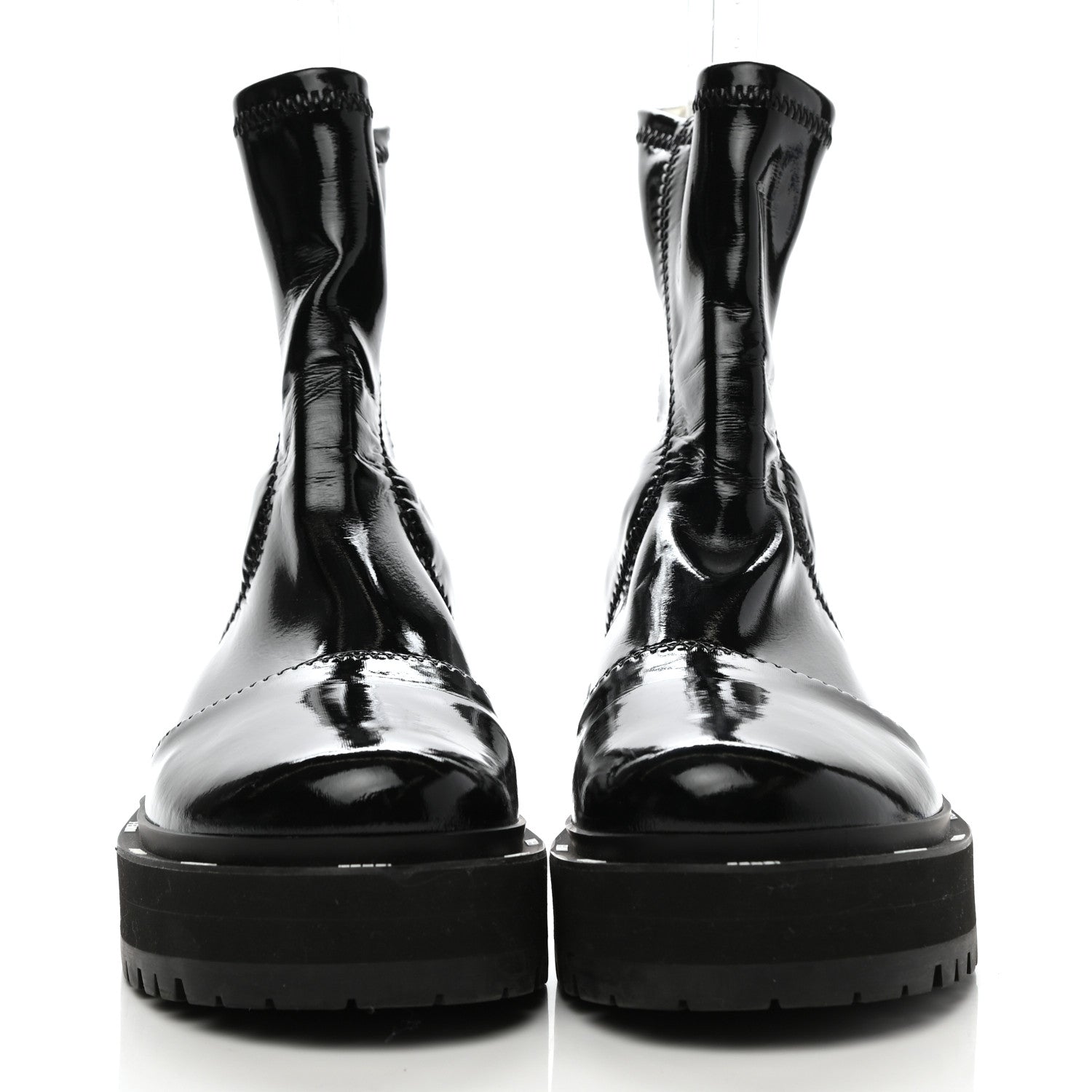 Fendi Shiny Stretch Nylon Platform Zip Biker Boots 36 Black 3 of 8