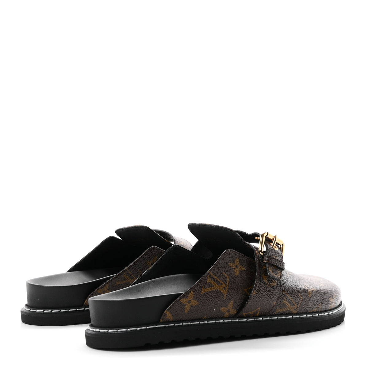 Patent Monogram Womens Cosy Flat Comfort Clog Mules 41 Brown
