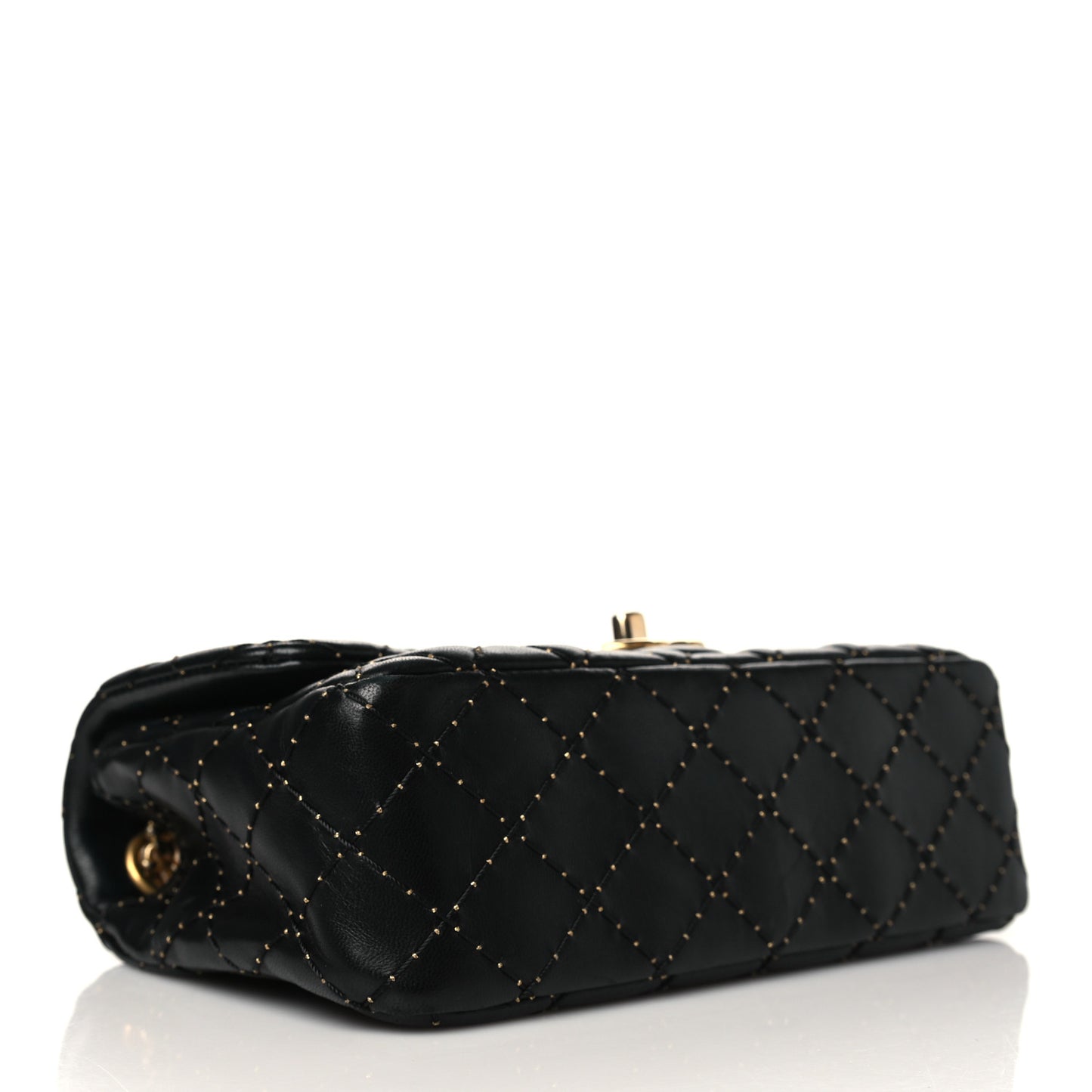 Lambskin Quilted Small Beaded Flap Black