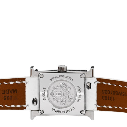 Hermes Stainless Steel Epsom Diamond Bezel Mother of Pearl 17.2mm Heure H Hour Quartz Watch Blanc 4 of 5