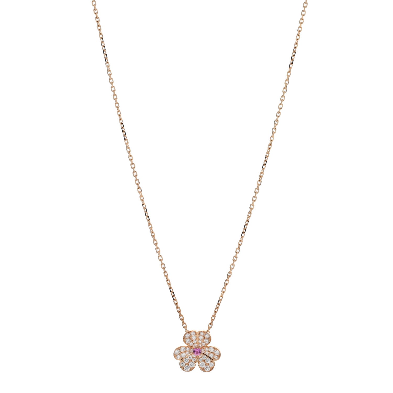 Van Cleef & Arpels 18K Rose Gold Diamond Pink Sapphire Small Frivole Pendant Necklace 1 of 5