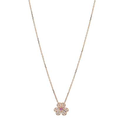Van Cleef & Arpels 18K Rose Gold Diamond Pink Sapphire Small Frivole Pendant Necklace 1 of 5