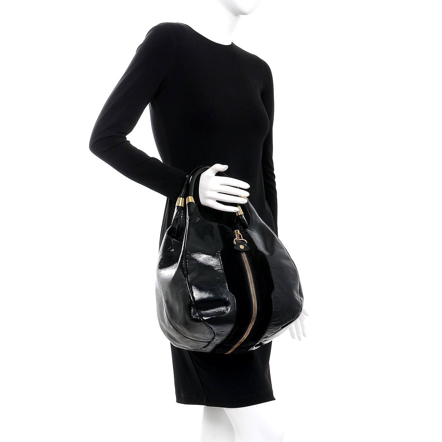 Jimmy Choo Patent Suede Mandah Shoulder Bag Black 2 of 8