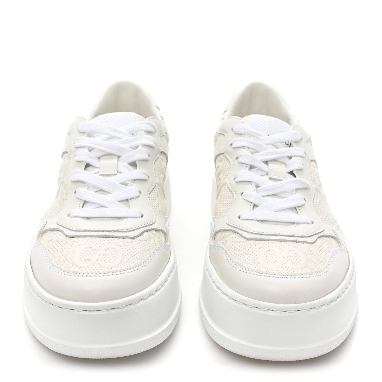 Calfskin GG Tennis Embossed Perforated Womens Platform 55mm Sneakers 38 Great White