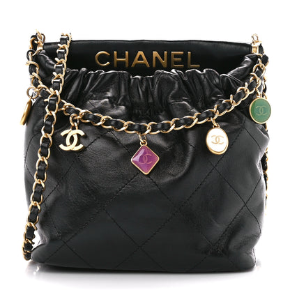Chanel Lambskin Resin Quilted Small Bucket Bag Black 1 of 12