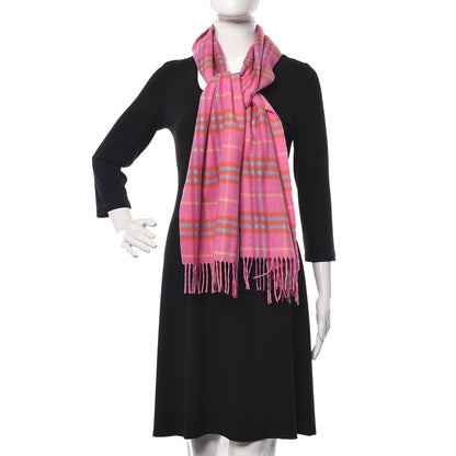 Burberry Cashmere Vintage Check Fringe Scarf Bright Pink 2 of 4