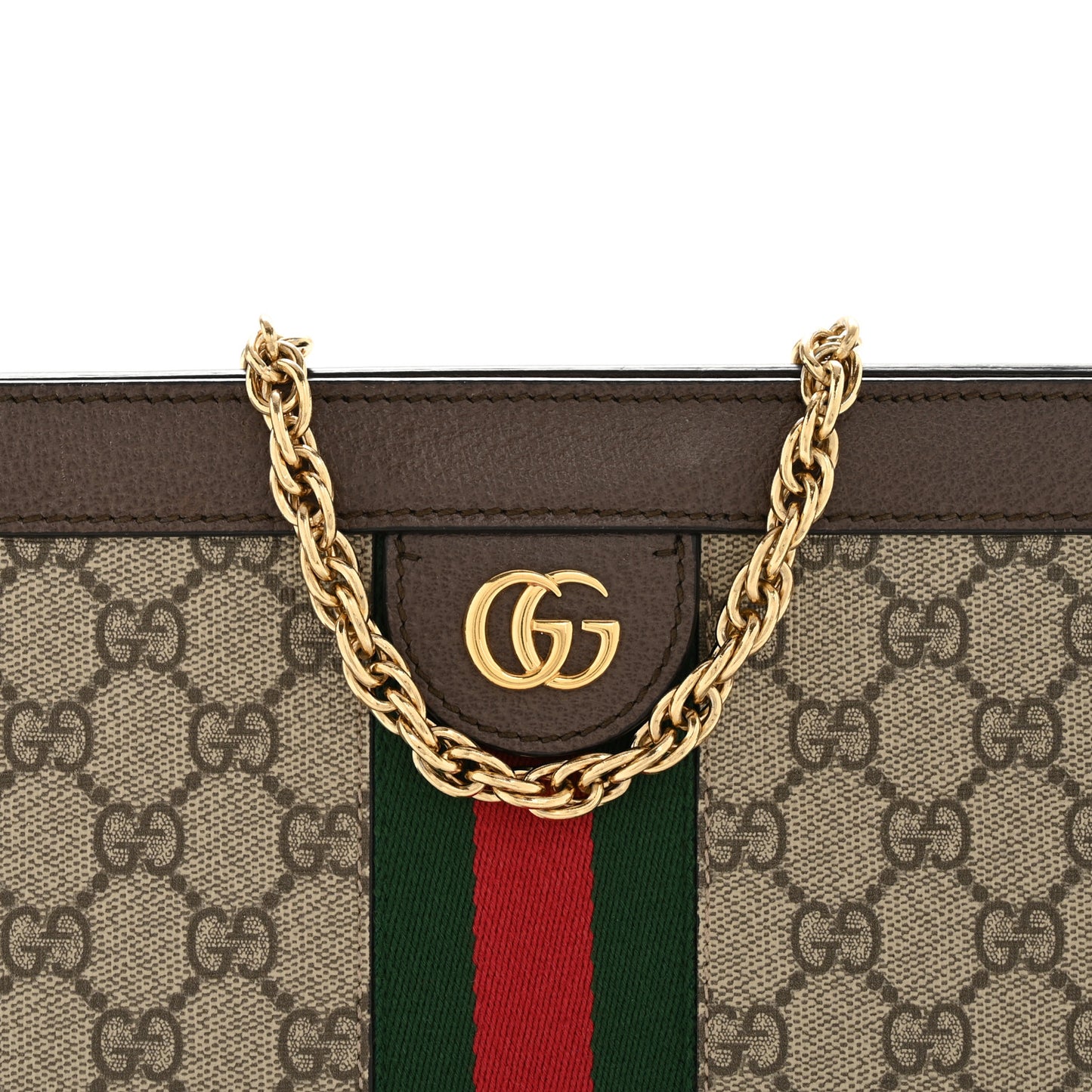 GG Supreme Monogram Web Small Ophidia Chain Shoulder Bag Brown