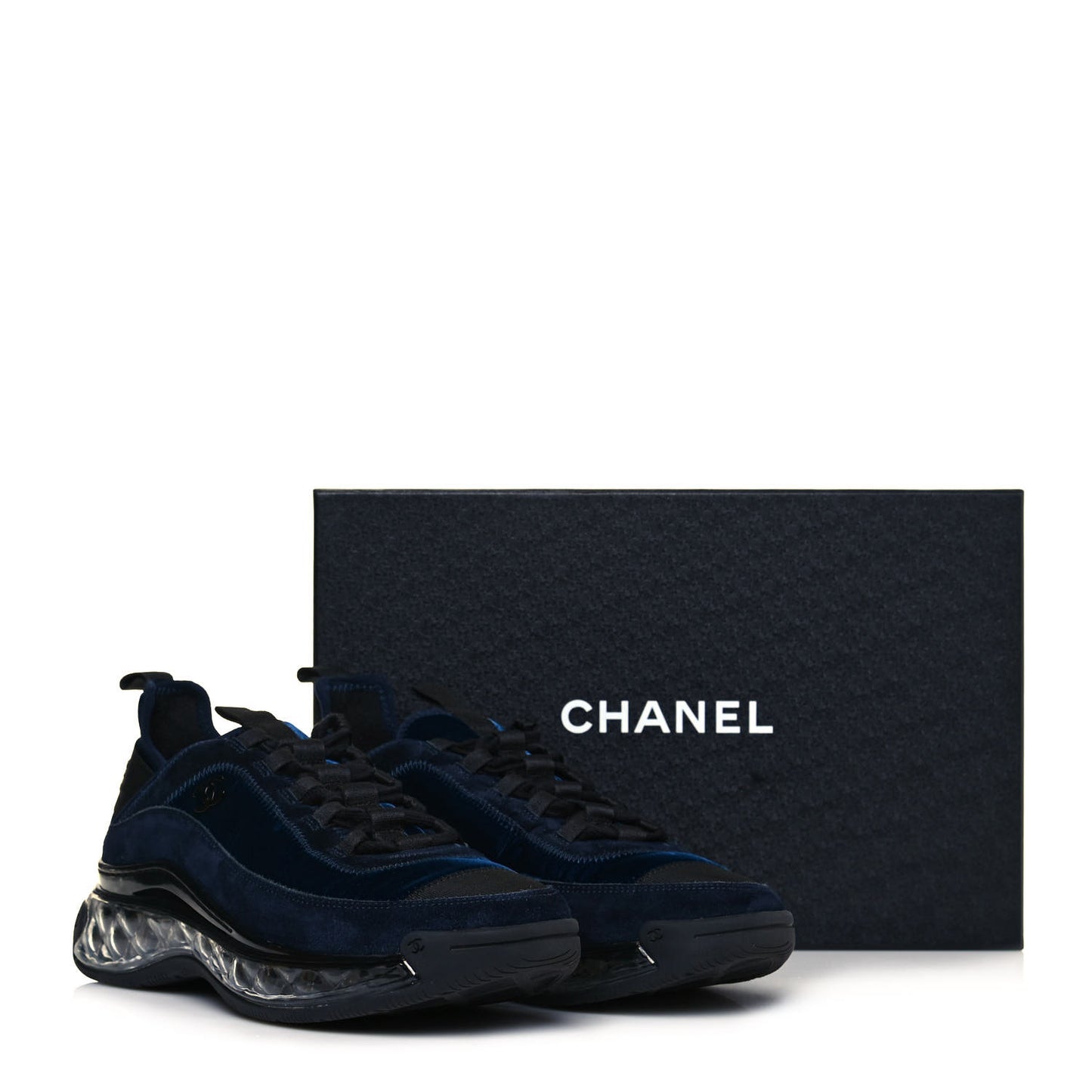 Suede Calfskin Velvet Grosgrain CC Sneakers 39.5 Navy Blue Black